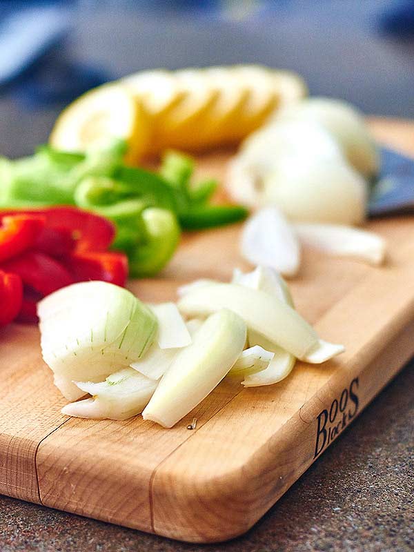 fajita veggies on cutting board