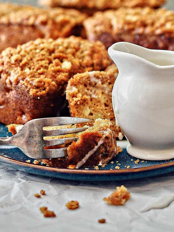 mini apple cake loaves on plate bite on fork