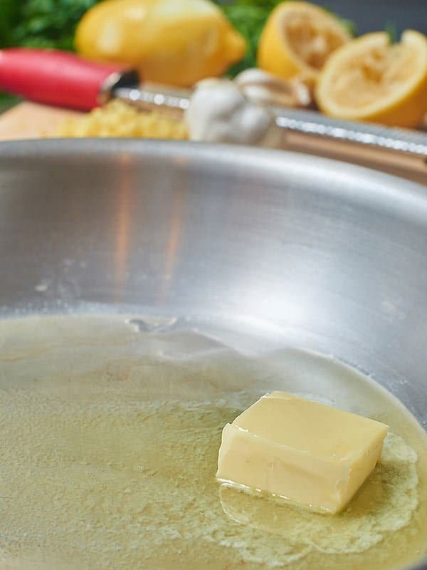 Butter being melted in pan