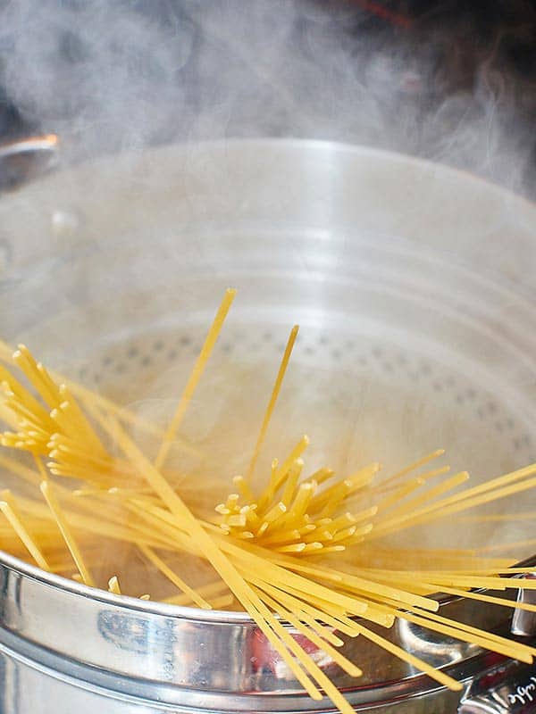 Noodles being cooked
