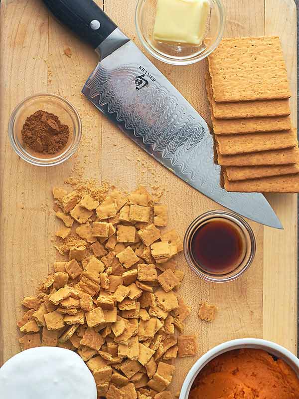 cut graham crackers on cutting board above