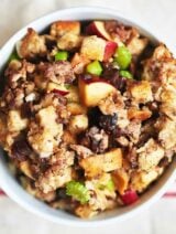 This best ever sausage stuffing is salty from the sausage, crunchy from the bread cubes, sweet and tart from the red delicious apples! Move over turkey, this best ever stuffing is ready to take the main stage! www.showmetheyummy.com #stuffing #thanksgiving #sausage