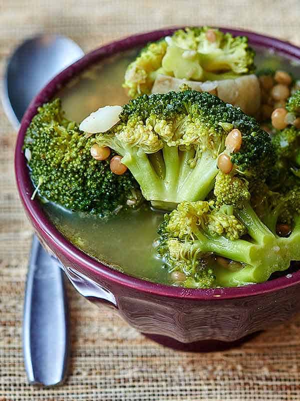Bowl of broccoli lentil soup