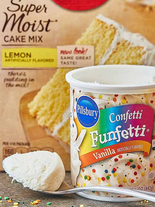 funfetti frosting and box of lemon cake mix