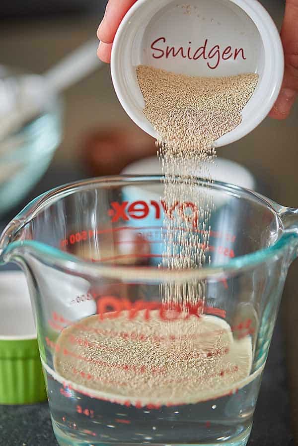 yeast being poured into water