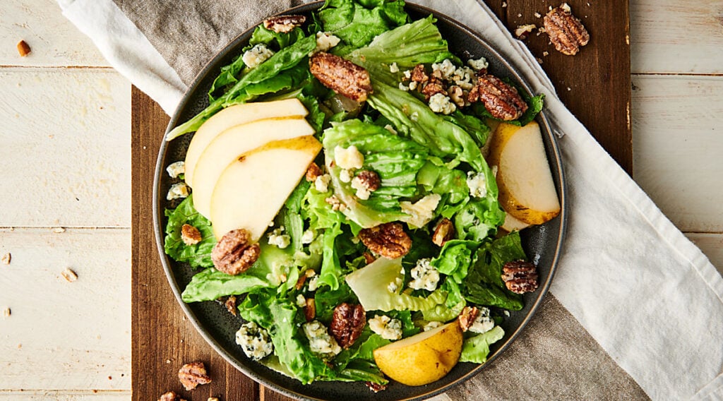 Pear and Blue Cheese Salad with Candied Pecans Show Me the Yummy