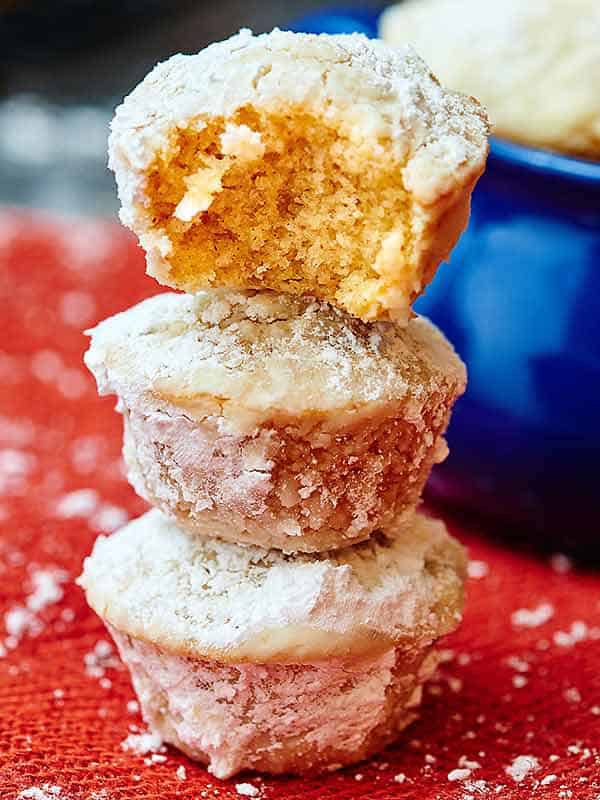 3 eggnog donut muffins stacked