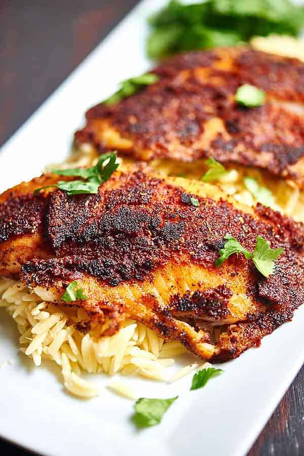 Blackened tilapia on a plate