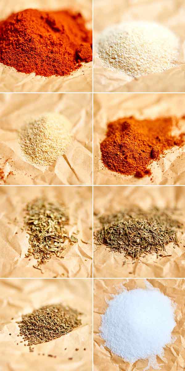 Spice rub ingredients 8 sections