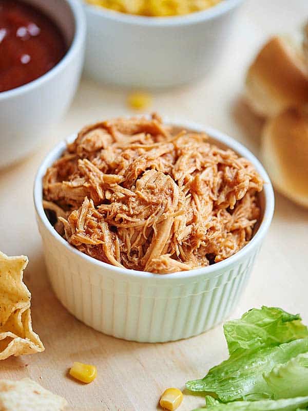 ramekin of crockpot bbq chicken