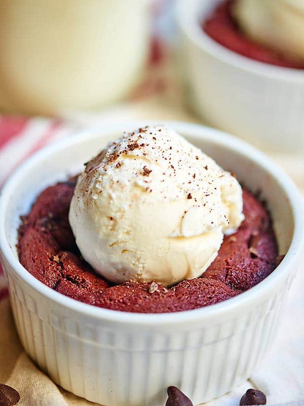 red velvet cookie with ice cream scoop