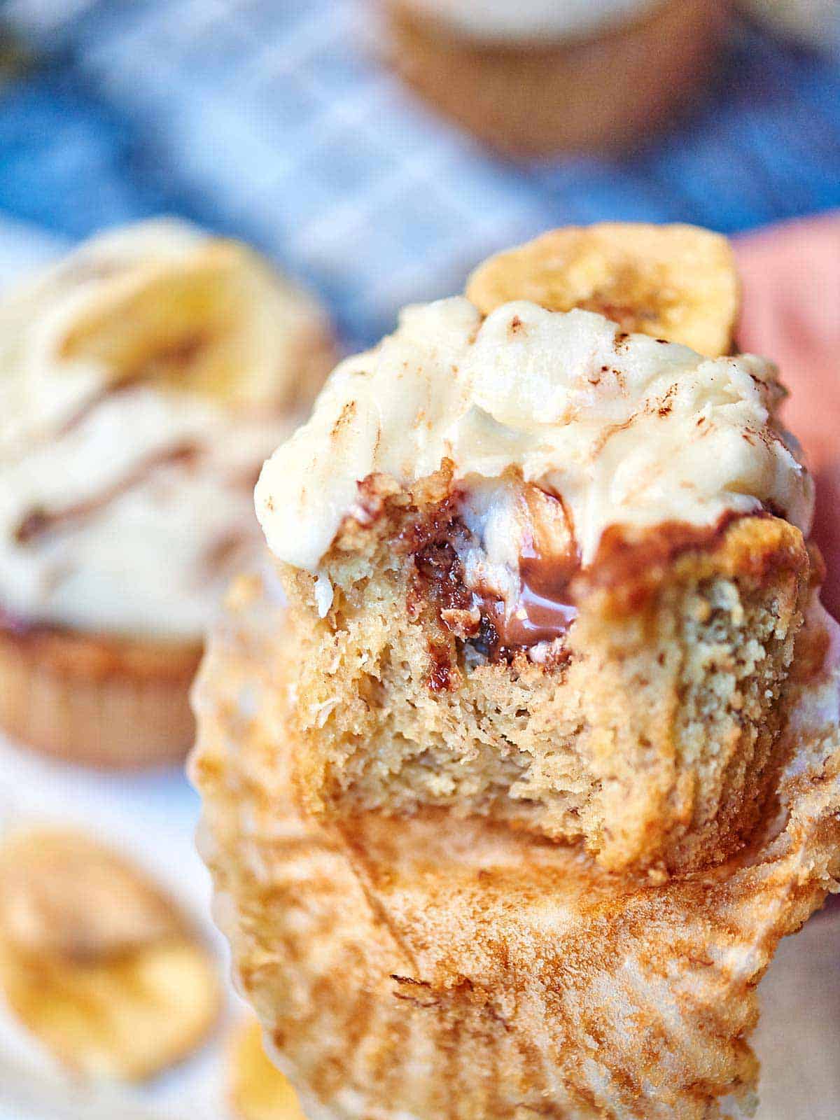 Chocolate Hazelnut Banana Cupcakes with Marshmallow Frosting Show Me