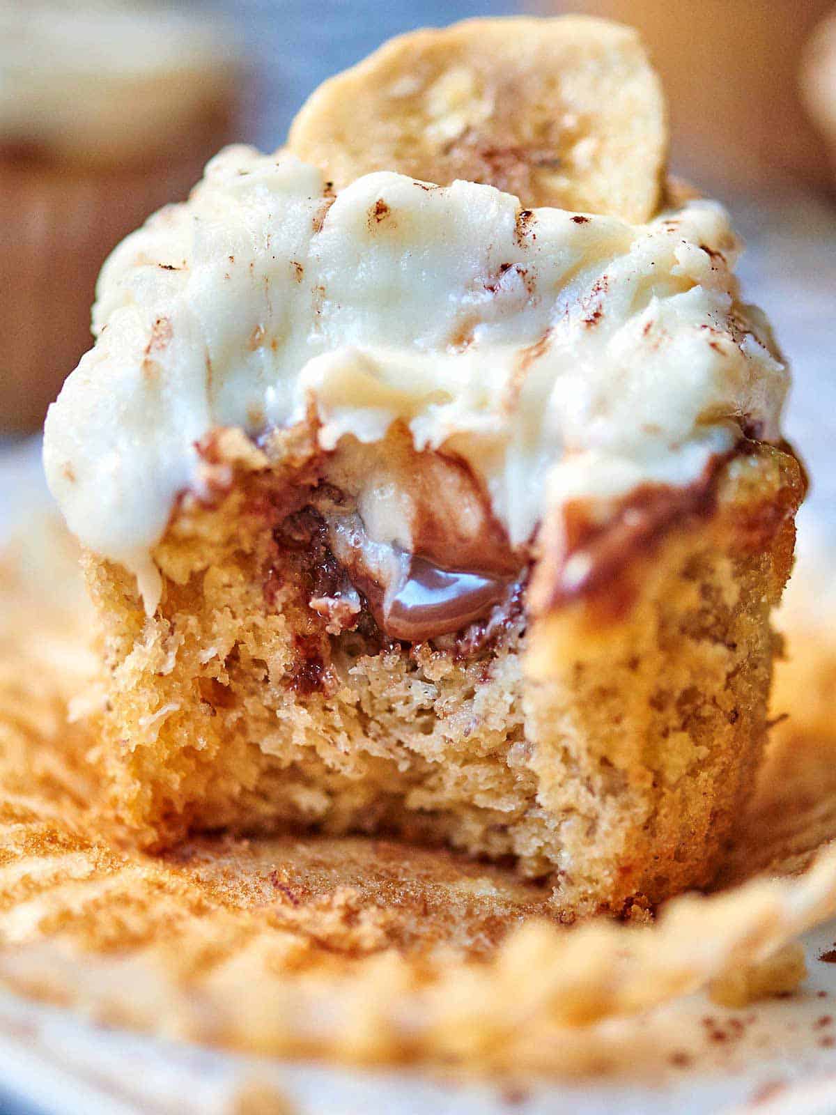 Chocolate Hazelnut Banana Cupcakes with Marshmallow Frosting Show Me