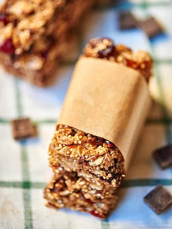 two quinoa granola bars stacked