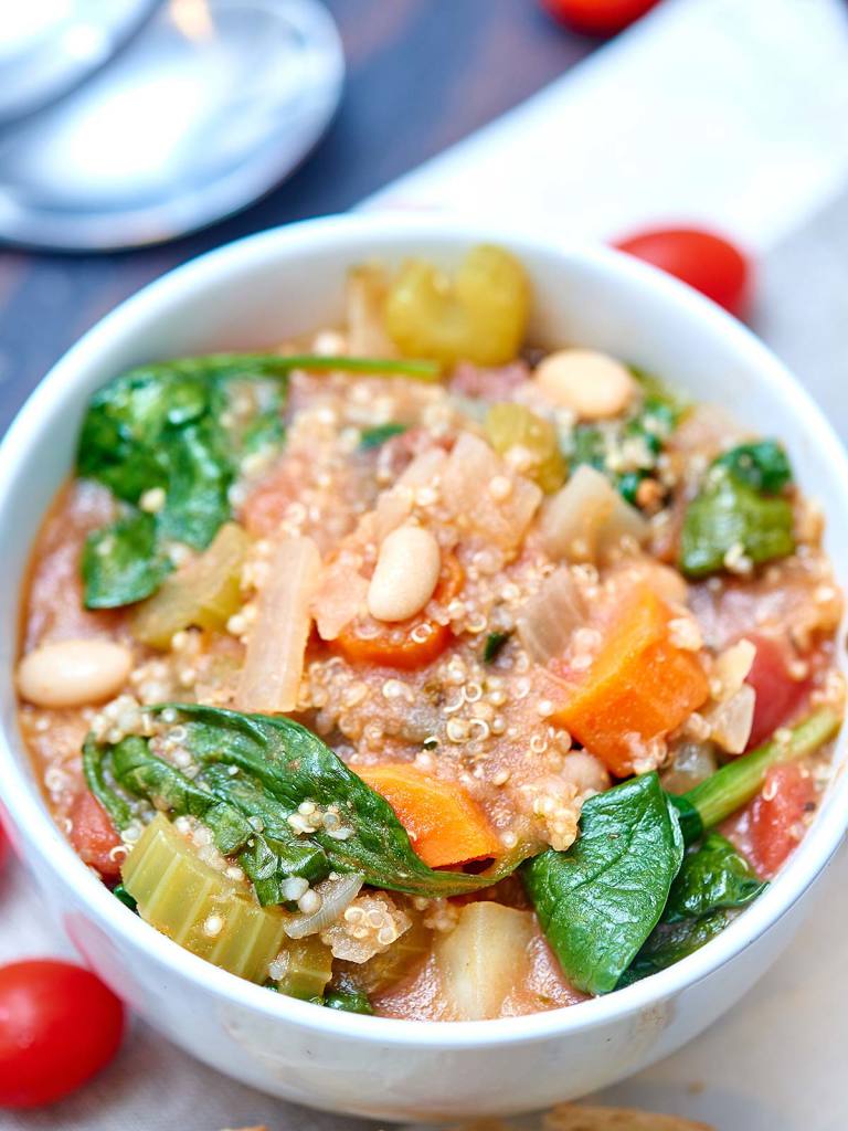 The Best Quinoa Minestrone made w/ pancetta & pesto