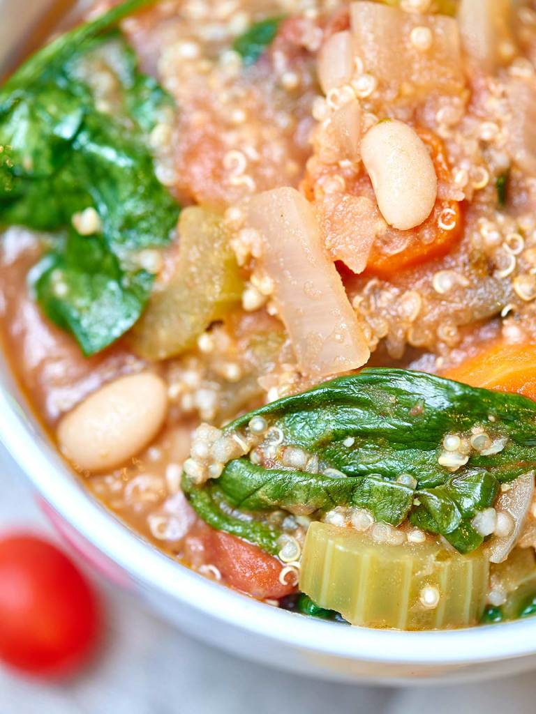 The Best Quinoa Minestrone made w/ pancetta & pesto