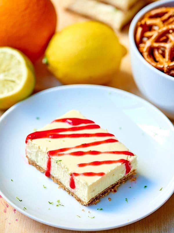 tequila lime cheesecake bar on plate