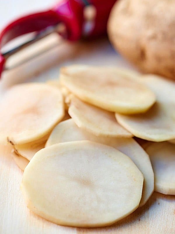 Sliced potatoes