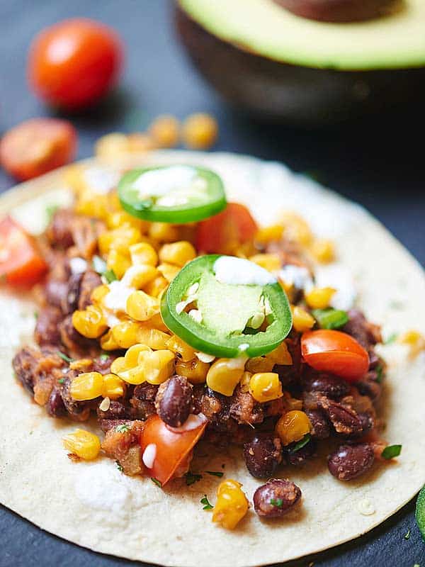 Vegan black bean and corn taco