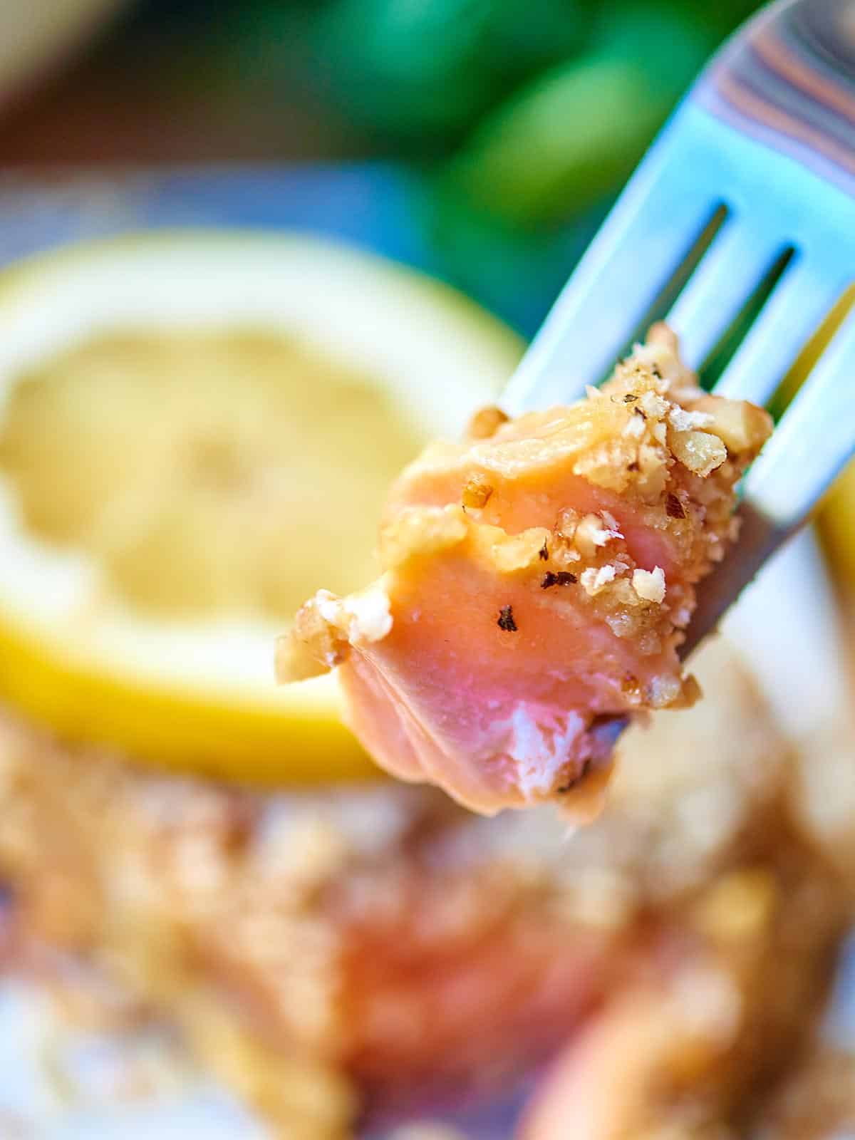 Pecan Crusted Honey Mustard Salmon Baked