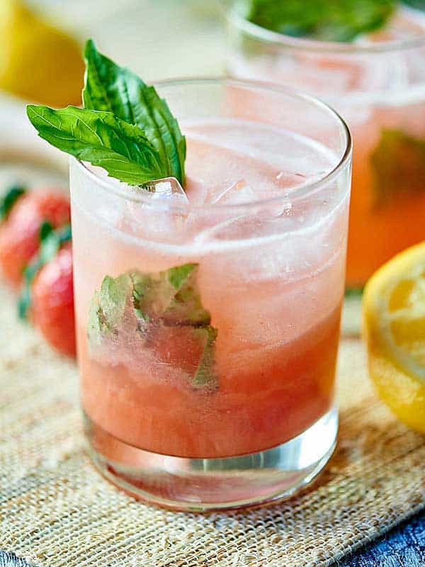 Strawberry basil gin cocktail in a cup