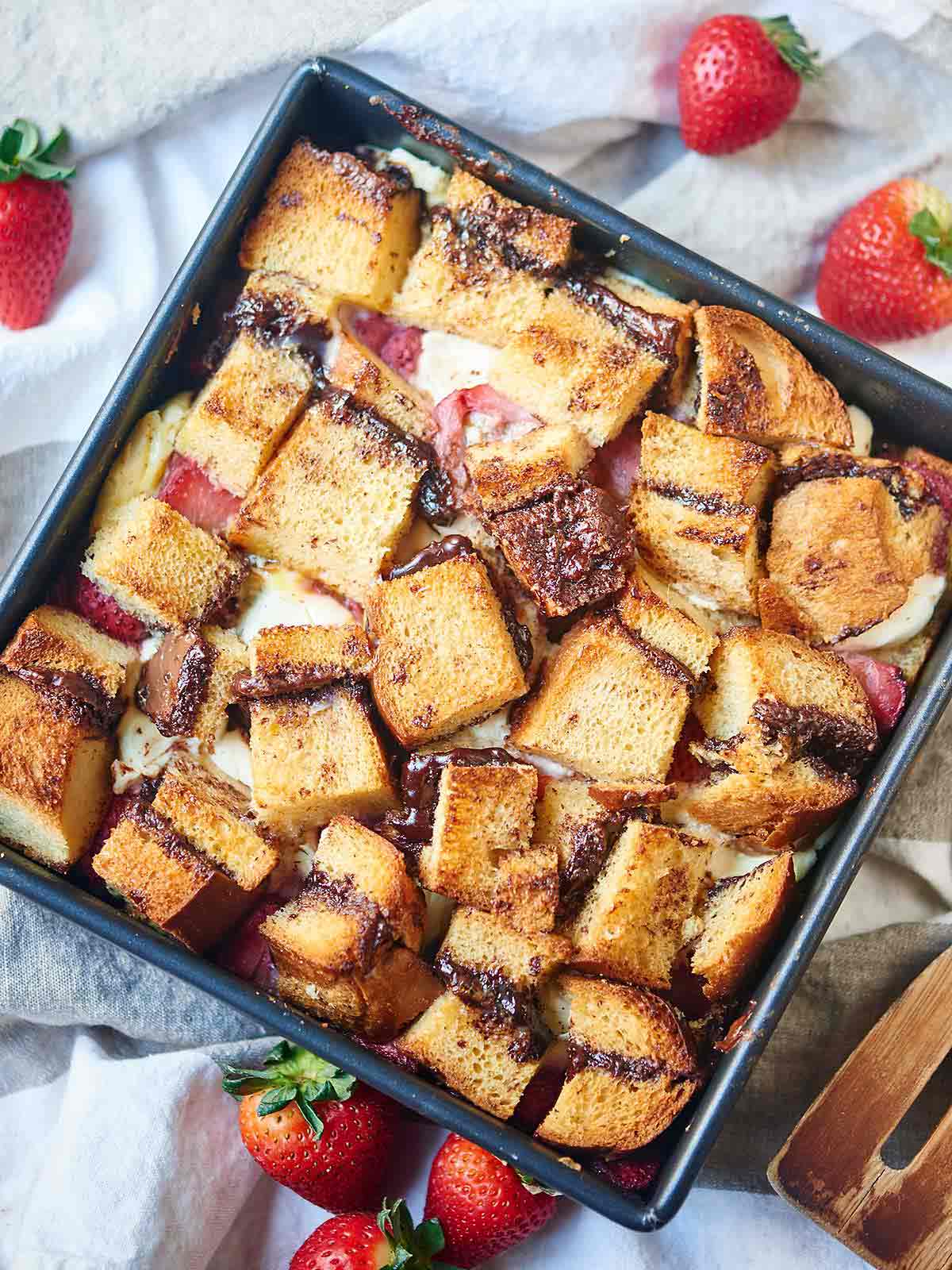 Strawberry Nutella Cream Cheese French Toast Casserole - Show Me the Yummy