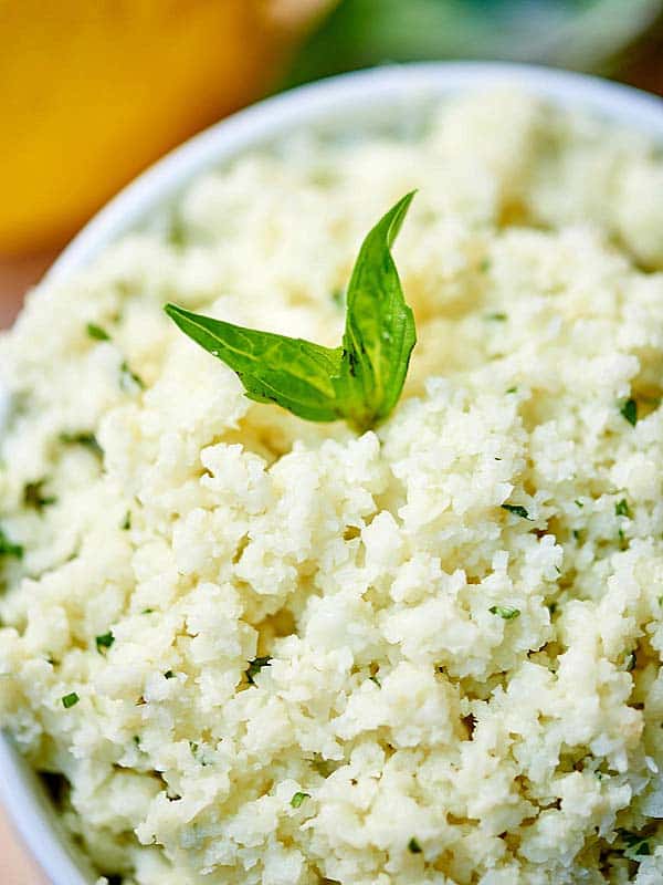 Closeup of cauliflower rice above