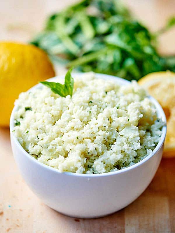 Lemon garlic cauliflower rice in bowl