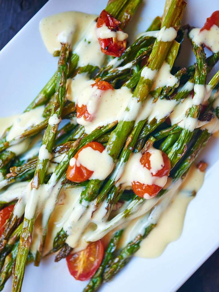 Roasted Asparagus and Tomato with Lemon Garlic Hollandaise - Show Me ...