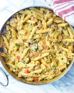 Cajun Shrimp and Chorizo Pasta - Penne in a Rich and Creamy Sauce!