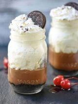 Chocolate Oreo Pudding for Two - a seemly simple dessert that will blow you away! A crunchy Oreo crust is covered with a thick, rich, creamy, and extra chocolatey pudding. Seriously. This is decadent. Don’t forget the whipped cream! showmetheyummy.com #oreos #pudding #chocolate #dessertfortwo #dessert #whippedcream
