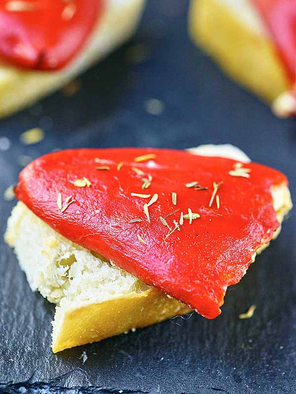 piquillo pepper on piece of bread