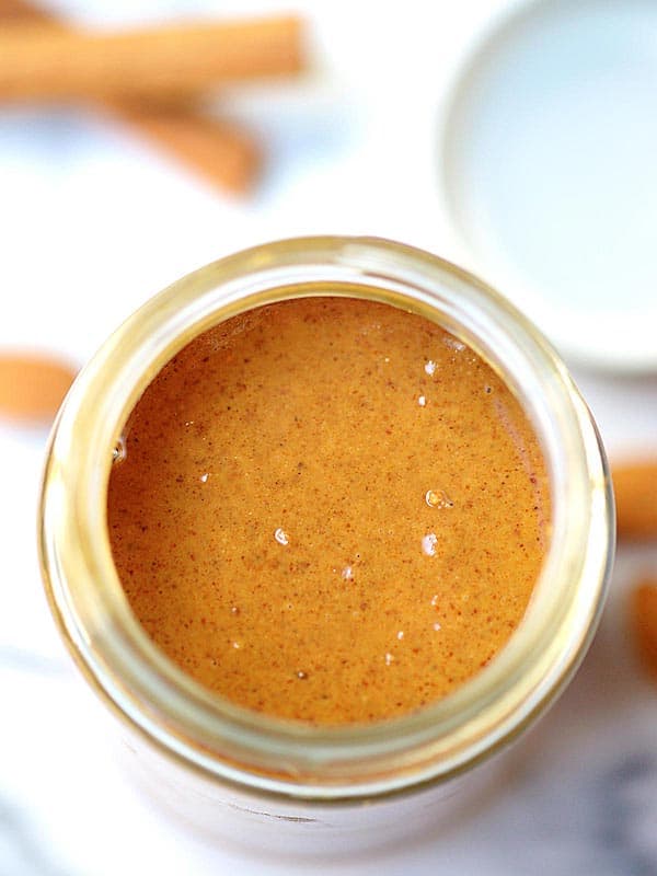 jar of almond butter above