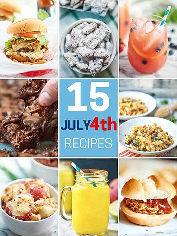 The Best 4th of July Recipes! Side dishes like potato and pasta salad, main dishes like gooey, cheesy stuffed burgers, desserts like my ultra fudge-y brownies, and drinks like my mango habanero margarita! Happy 4th! showmetheyummy.com #4thofjuly #fourthofjuly #sidedishes #dinner #dessert #drinks #cocktails #party #entertaining #pasta #salad #potato #brownies #margarita 