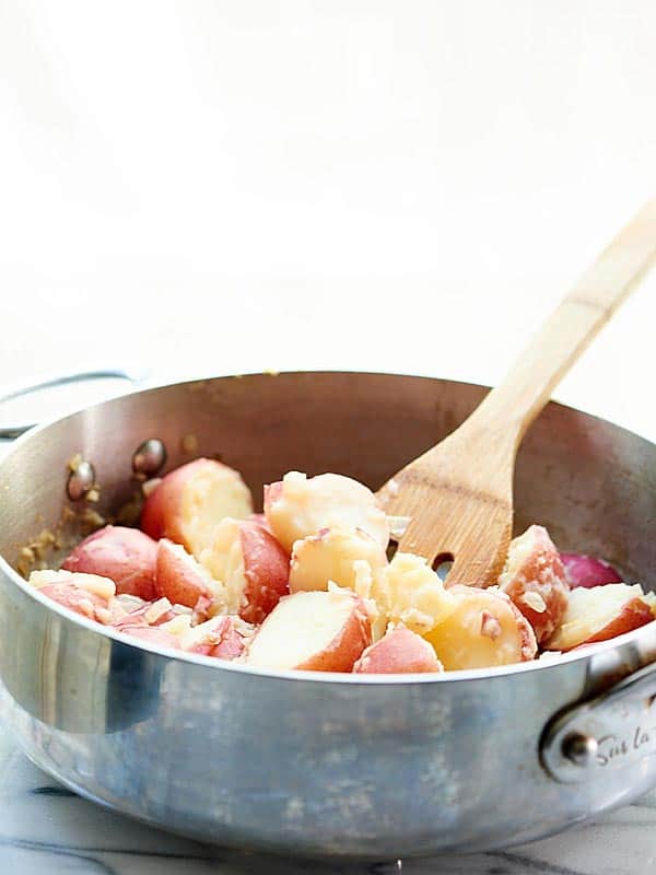 potato salad in saute pan