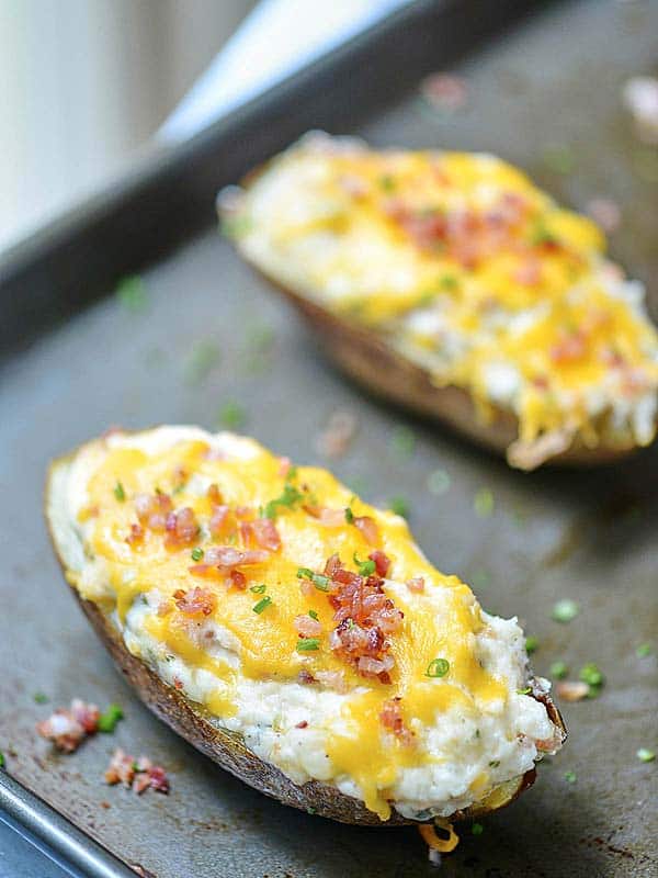 baked potatoes on baking sheet