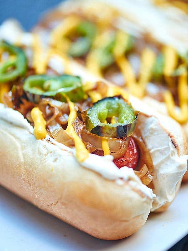 Seattle hot dog on bun with toppings