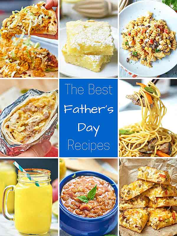 These recipes are "man approved" and perfect for a Sunday BBQ. All of the Best Father's Day Recipes - starting with breakfast and ending with the most important... *cocktails* - are delicious and hearty, and some are even filled with booze. ;) showmetheyummy.com #fathersday #bbq #grilling #cocktails #breakfast #dinner #dessert #fathersdayrecipes 