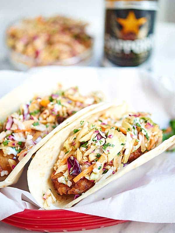 Beer Battered Fish Tacos Fried Cod Tacos W Asian Slaw