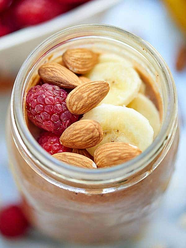 overnight oats in jar with toppings
