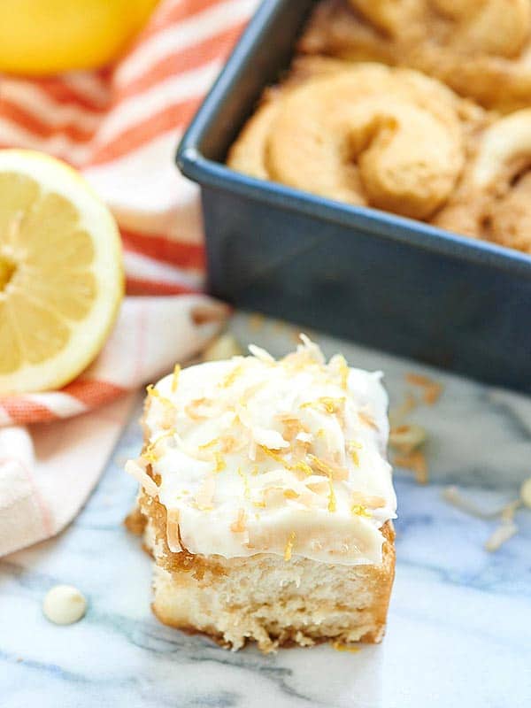 coconut lemon sweet roll on counter