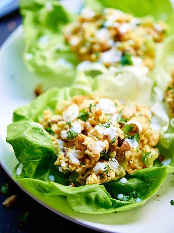 closeup of chickpea lettuce wrap