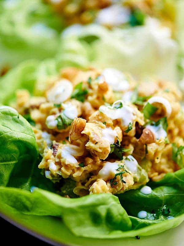 closeup of chickpea lettuce wrap closeup