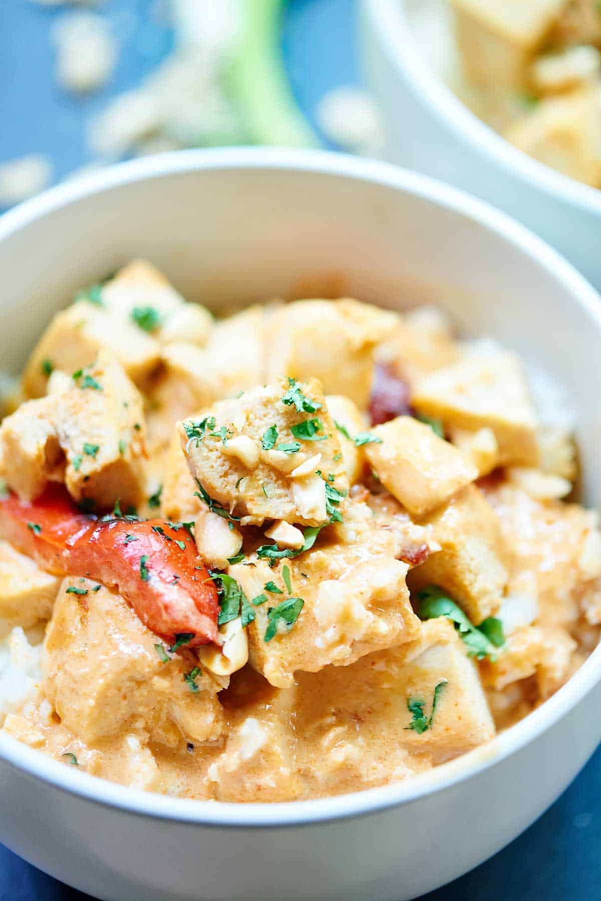 This Crockpot Thai Chicken Curry is healthy, tasty, & only takes one dish & five minutes to put together! 3 hours of cook time & you've got one yummy meal! showmetheyummy.com #crockpot #slowcooker #thai #chickencurry