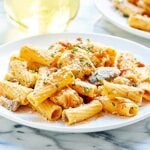 This one pot pasta is full of creamy goat cheese, meaty mushrooms, and juicy chicken! It only requires dirtying one dish and takes less than 30 minutes! showmetheyummy.com #pasta #chicken