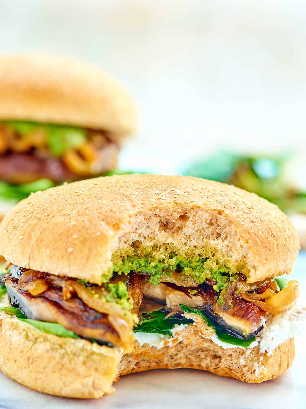 Portobello Mushroom Burger with Homemade Pistachio Pesto!
