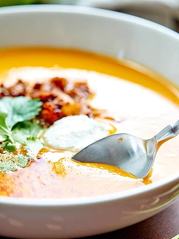 bowl of soup with spoon