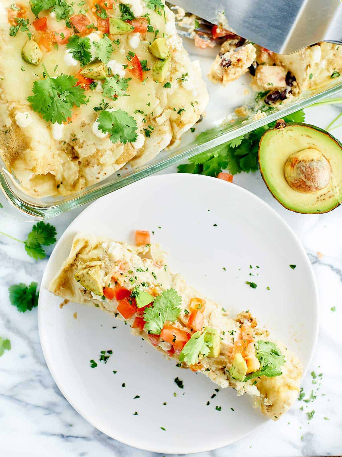 Green Chile Chicken Enchiladas w/ Sweet Potato & Goat Cheese