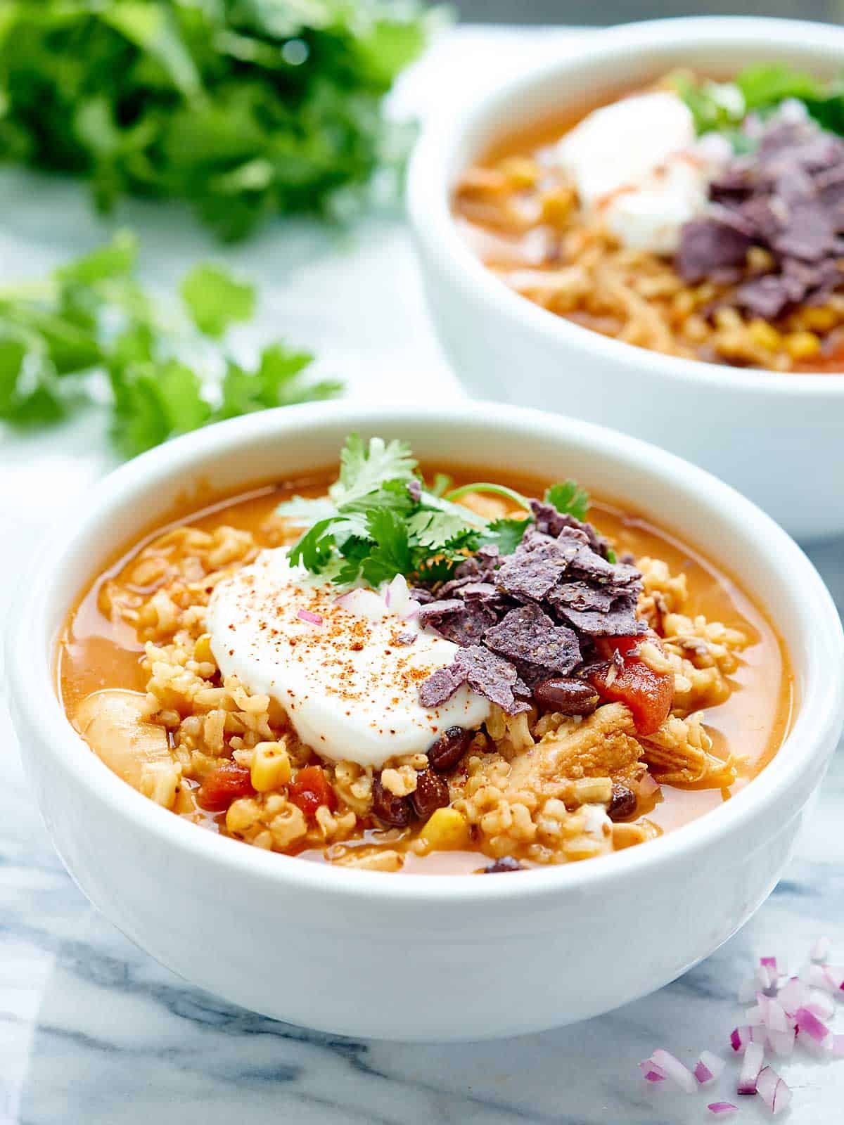 One Pot Mexican Chicken and Rice Soup - Healthy/GF