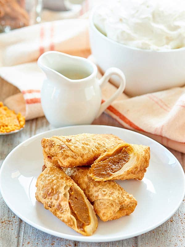 pumpkin pie egg rolls on plate